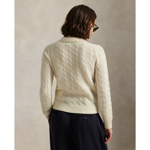 Cable-Knit Wool-Cashmere Polo Sweater