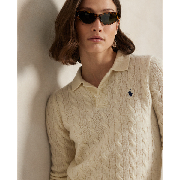 Cable-Knit Wool-Cashmere Polo Sweater
