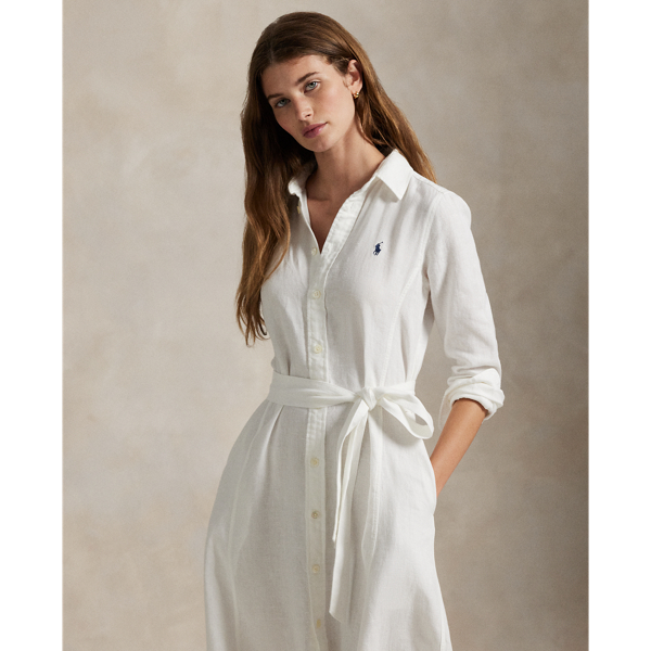 Belted Linen Shirtdress Polo Ralph Lauren en Blanc 3
