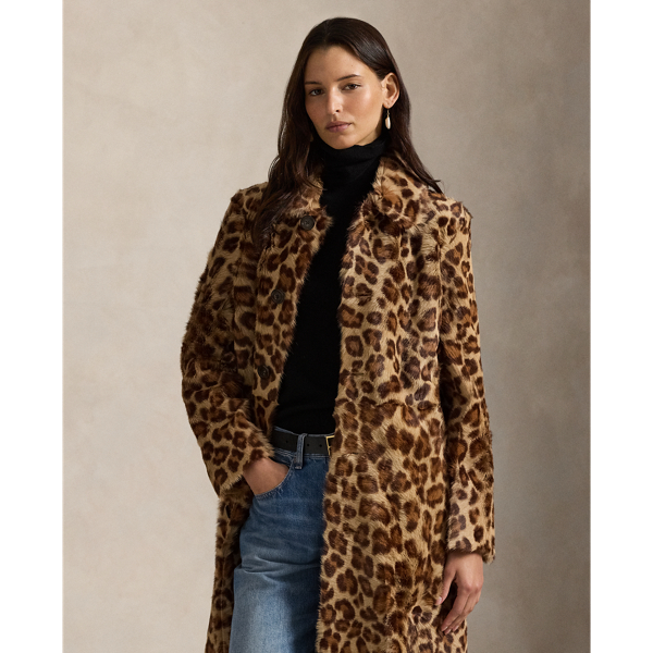 Leopard-Print Haircalf Trench Coat