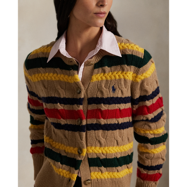 Striped Cable Wool-Cashmere Cardigan