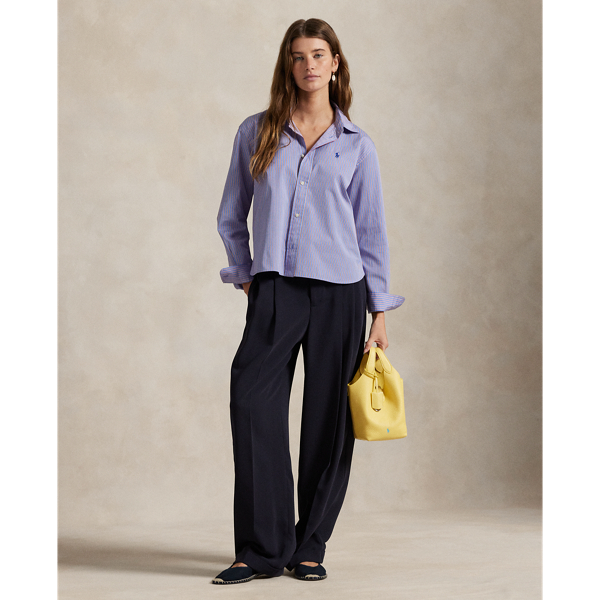 ブラウス シャツ クロップド ボクシー フィット ストライプド コットン シャツ レディース クロップド ボクシー フィット ストライプド コットン シャツ