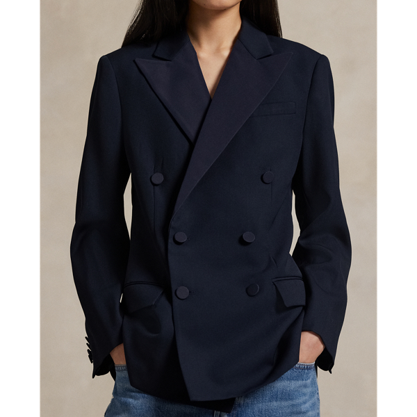 Double-Breasted Silk-Lapel Wool Blazer
