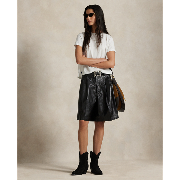 Ledershorts mit Bundfalten