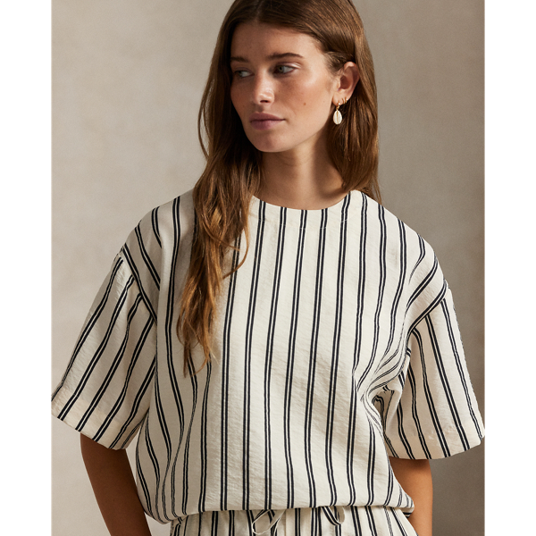 Striped Silk-Blend Short-Sleeve Top