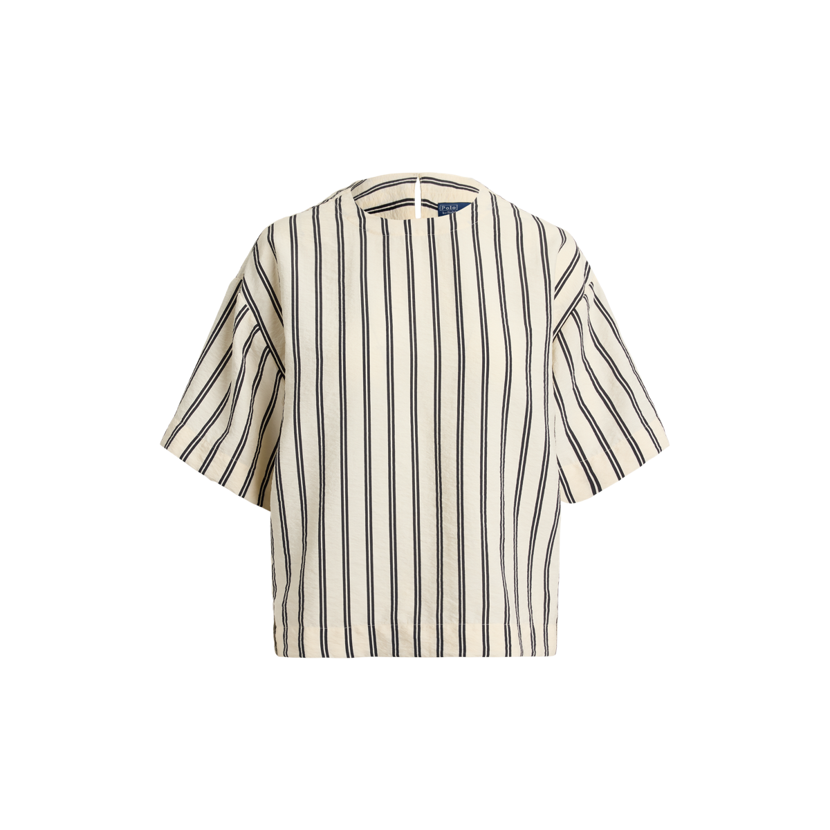 売れ筋商品|||ラルフローレン シャツ レディース トップス STRIPED SILK BLEND SHORT SLEEVE SHIRT - Blouse - white/black Striped Silk-Blend Short-Sleeve Top