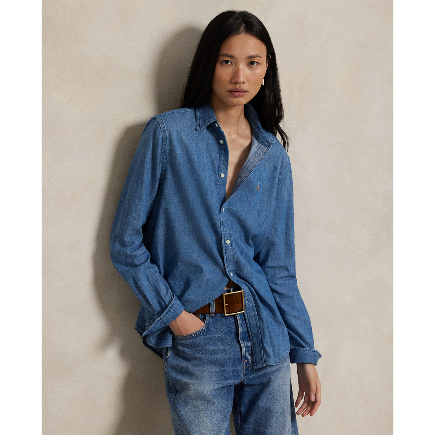 Женская рубашка Ralph Lauren Classic Fit Denim Shirt, цвет: Варёный — фото 5