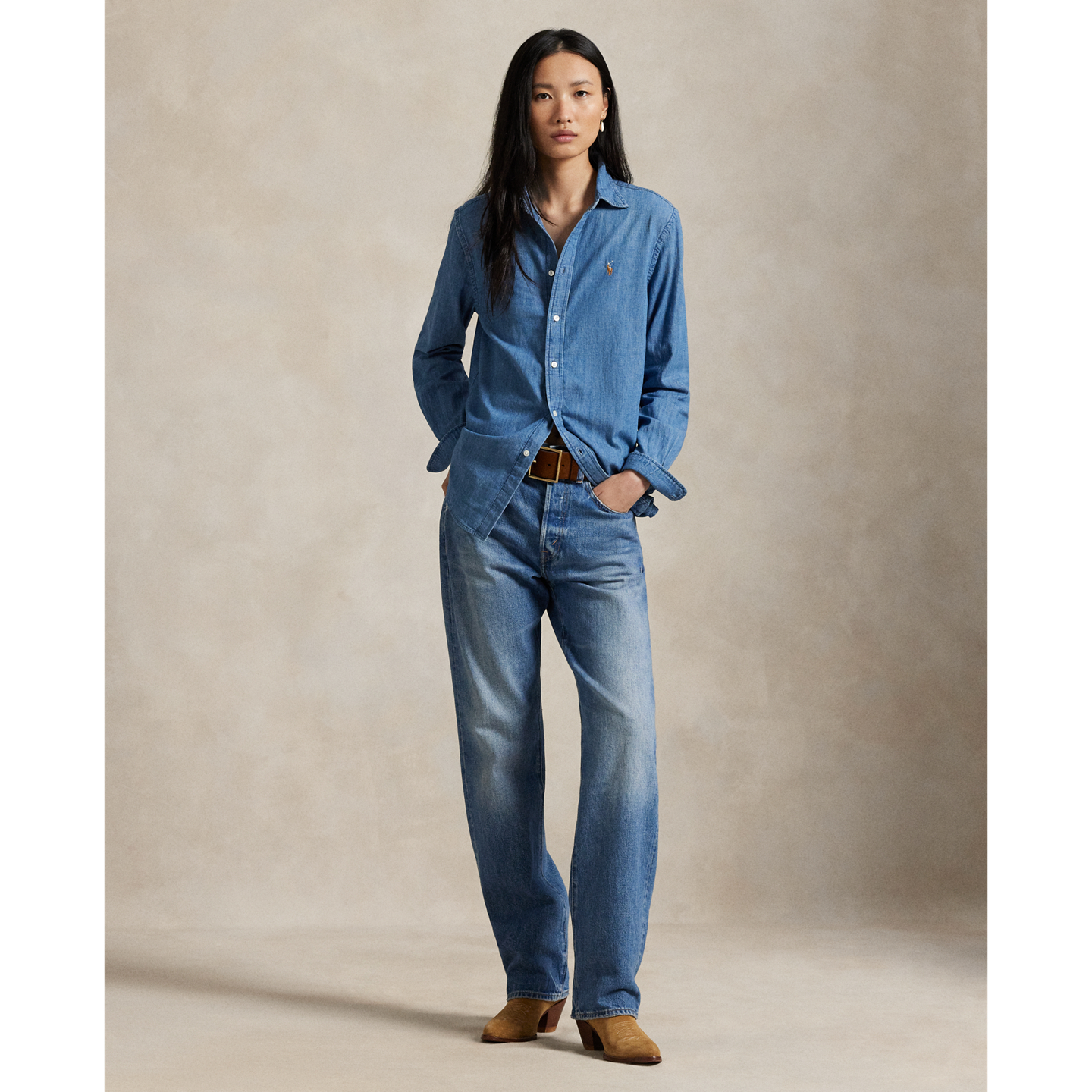 Женская рубашка Ralph Lauren Classic Fit Denim Shirt, цвет: Варёный — фото 1