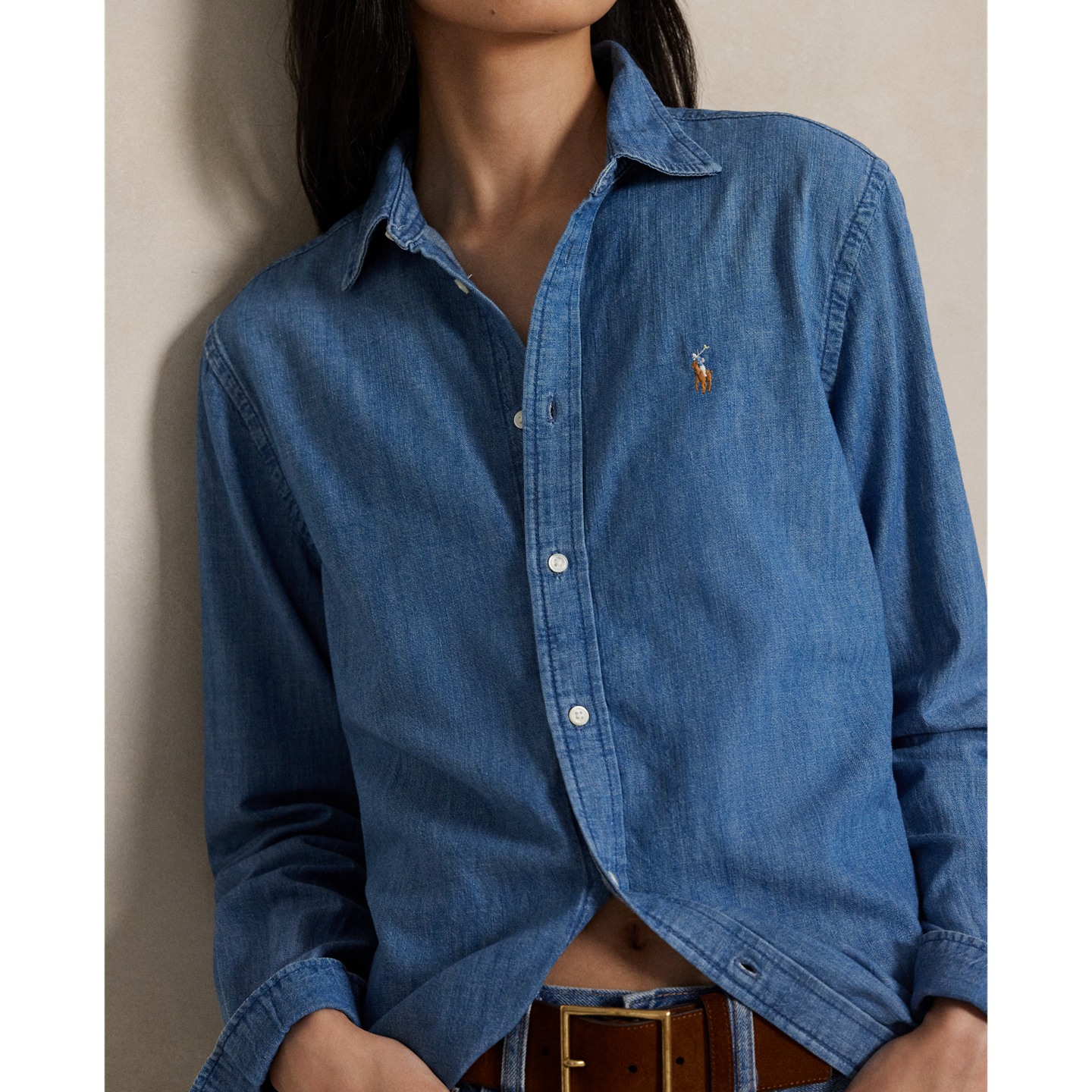 Женская рубашка Ralph Lauren Classic Fit Denim Shirt, цвет: Варёный — фото 3
