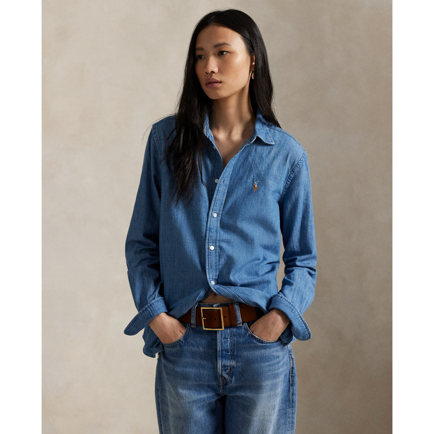 Женская рубашка Ralph Lauren Classic Fit Denim Shirt, цвет: Варёный — фото 4