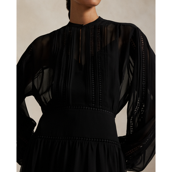 Lace-Trim Georgette Dress