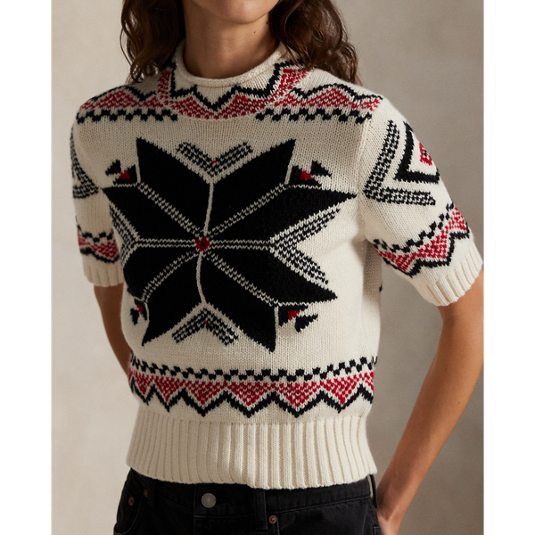 Snowflake Mockneck Short-Sleeve Sweater