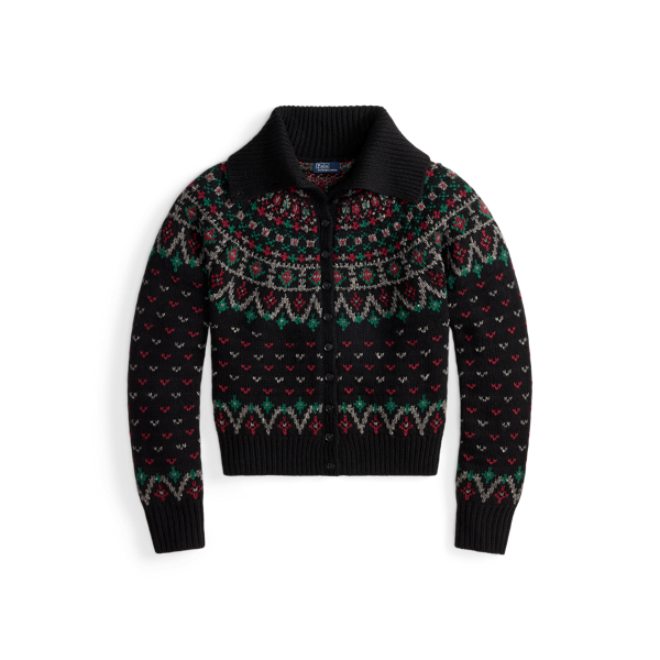 Faux-Fur-Collar Aran Wool-Blend Cardigan