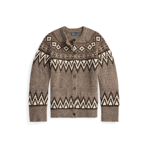 Faux-Fur-Collar Aran Wool-Blend Cardigan