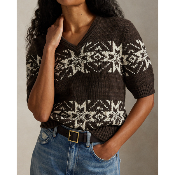 Snowflake V-Neck Short-Sleeve Sweater