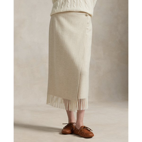 Fringe Herringbone Wrap Skirt