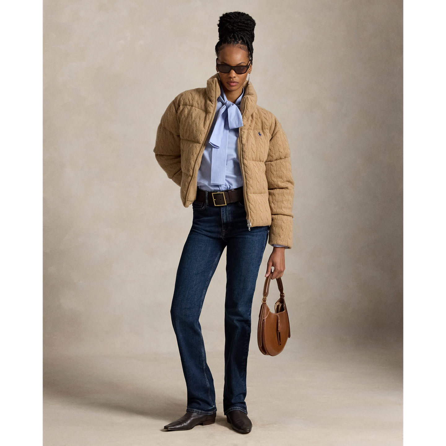 Женская куртка Ralph Lauren Cable Wool-Cashmere Puffer, цвет: Верблюжий меланжевый — фото 1