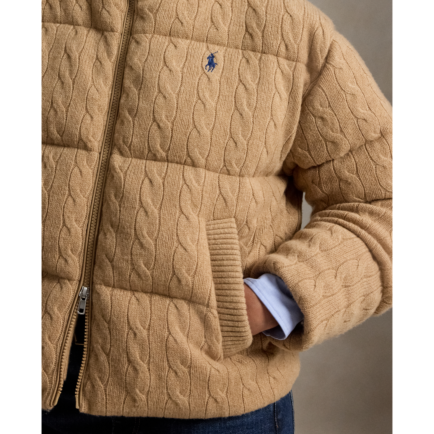 Женская куртка Ralph Lauren Cable Wool-Cashmere Puffer, цвет: Верблюжий меланжевый — фото 3