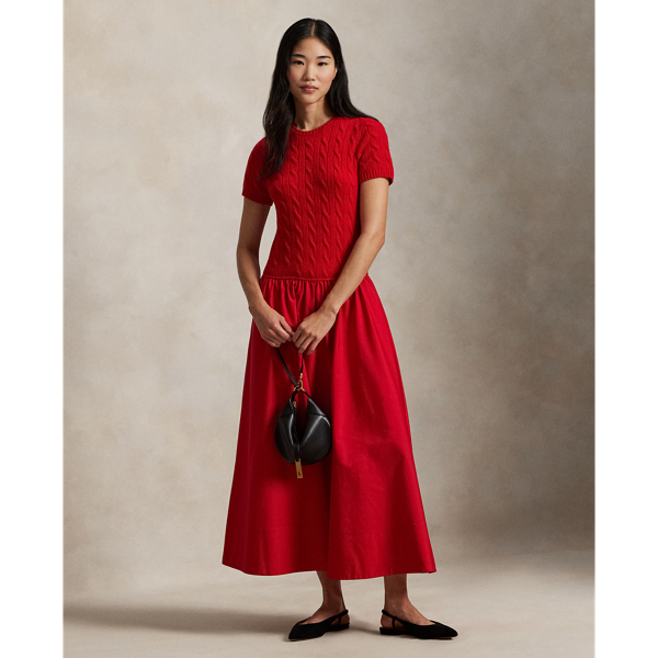 ケーブルニット ポプリン ドレス | ラルフ ローレン公式オンラインストア