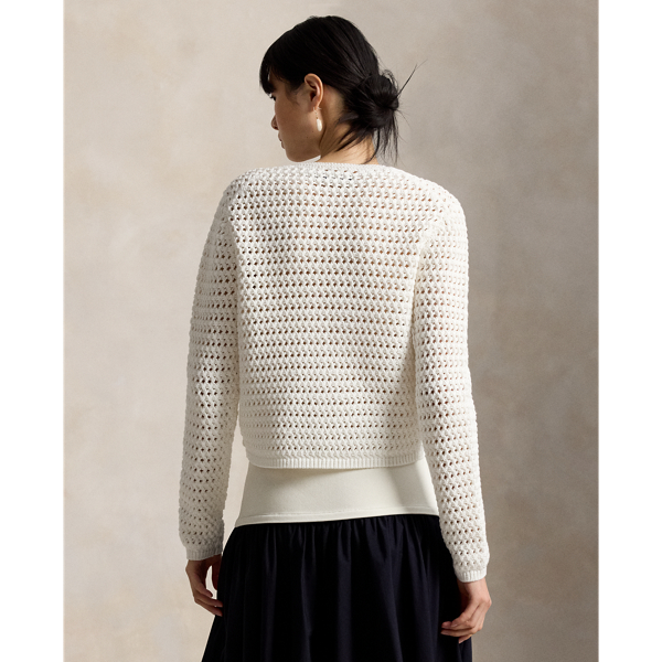 White Big Pony Crocheted Cotton Cardigan Polo Ralph Lauren 5