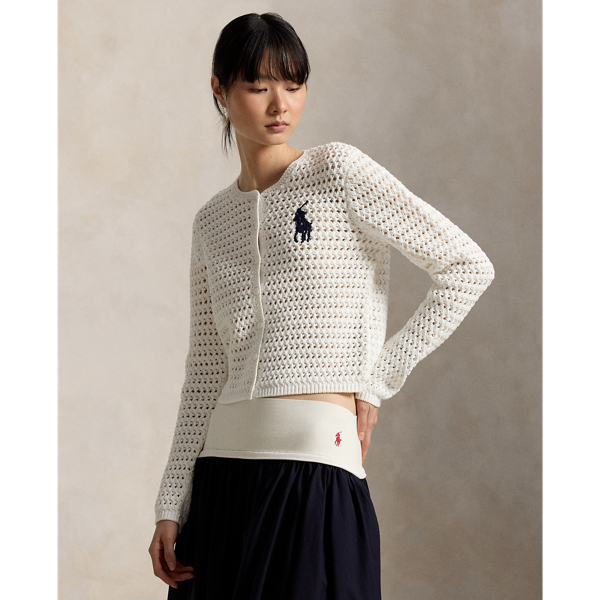 White Big Pony Crocheted Cotton Cardigan Polo Ralph Lauren 7