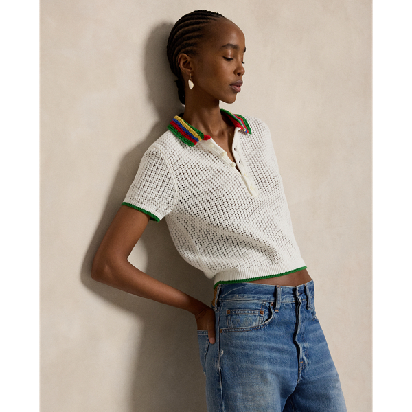 Polo à col rayé en pointelle