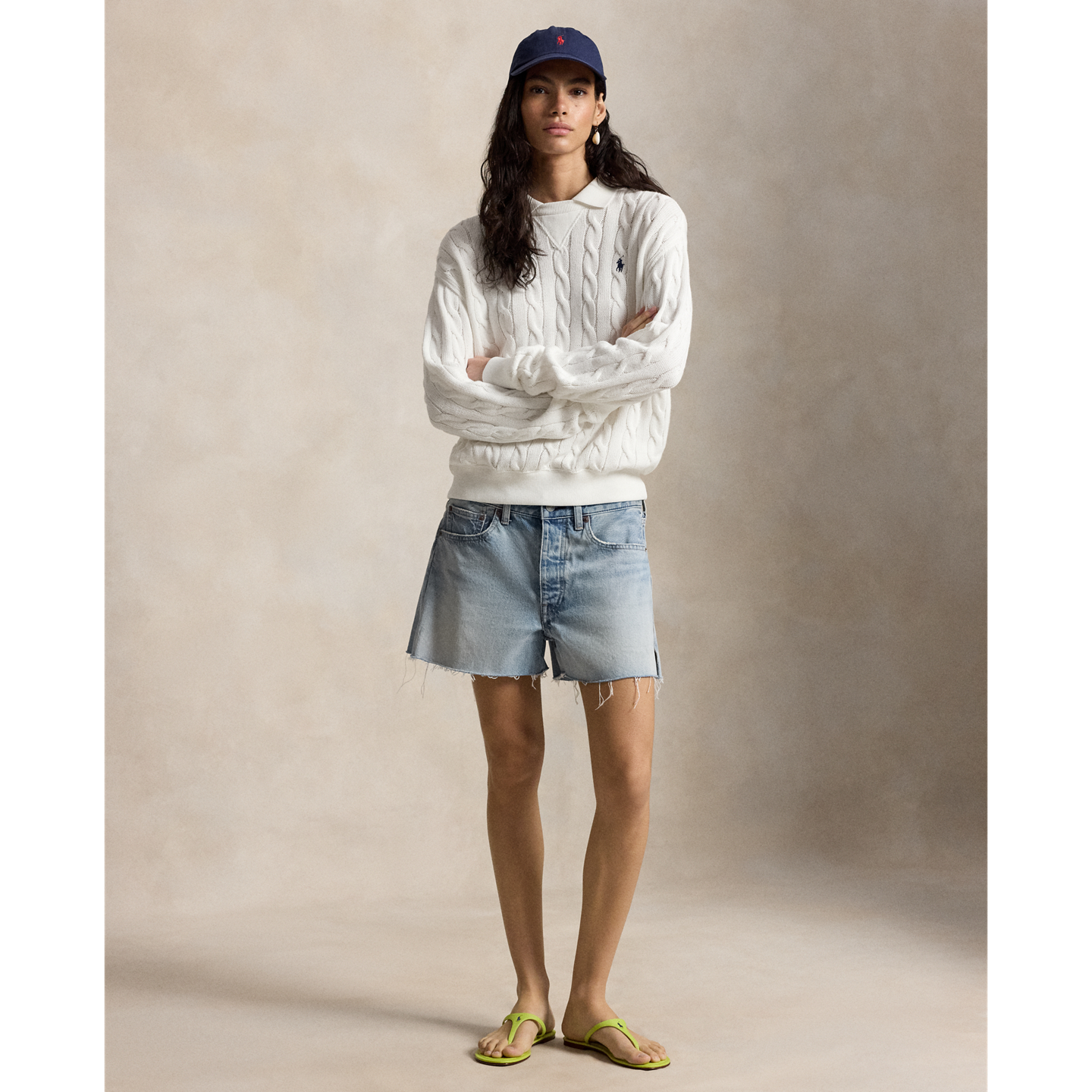 Женский свитер Ralph Lauren Cable-Knit Cotton Polo-Collar, цвет: Белый — фото 1