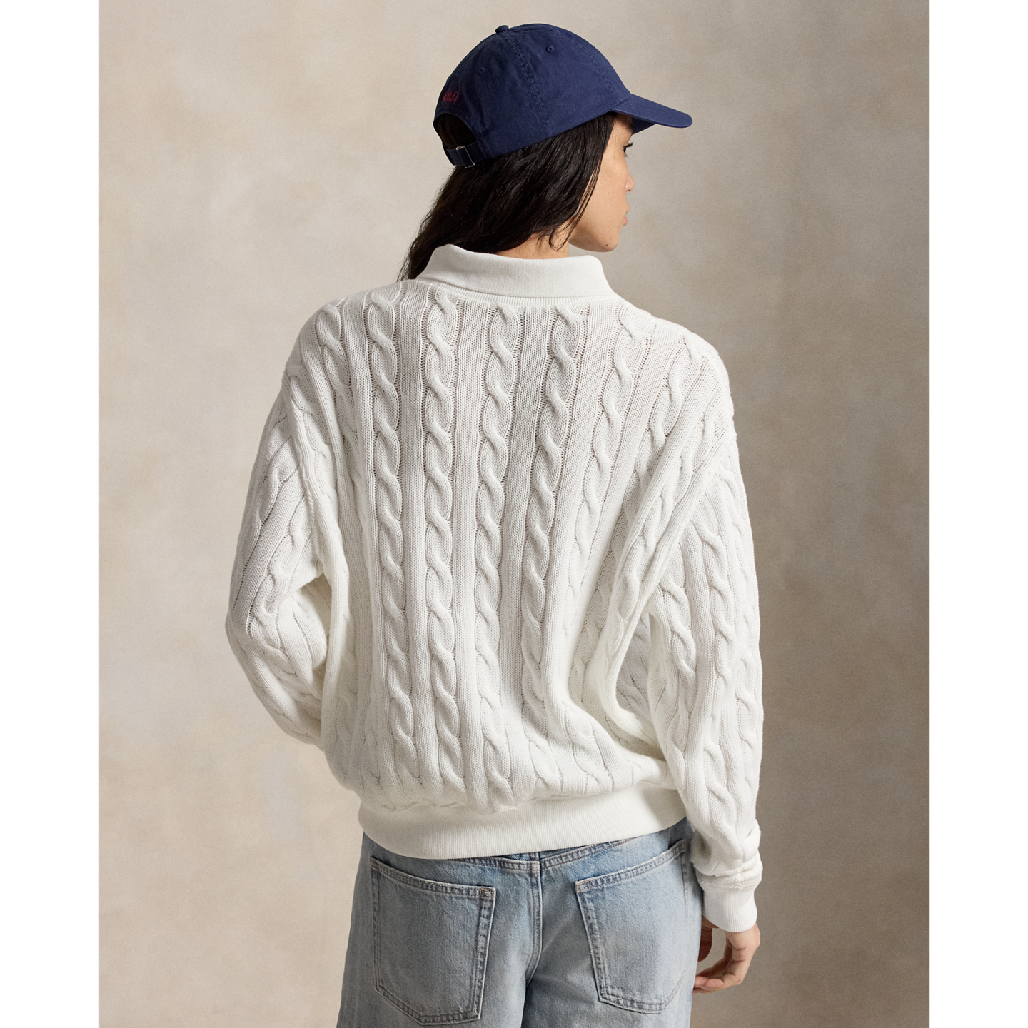 Женский свитер Ralph Lauren Cable-Knit Cotton Polo-Collar, цвет: Белый — фото 2