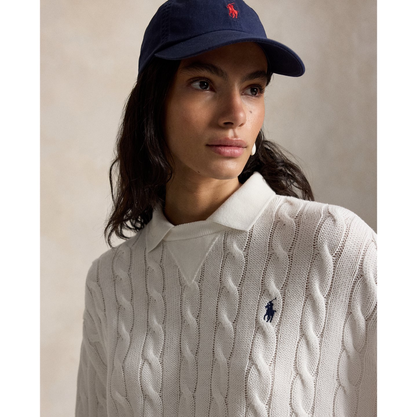 Женский свитер Ralph Lauren Cable-Knit Cotton Polo-Collar, цвет: Белый — фото 3