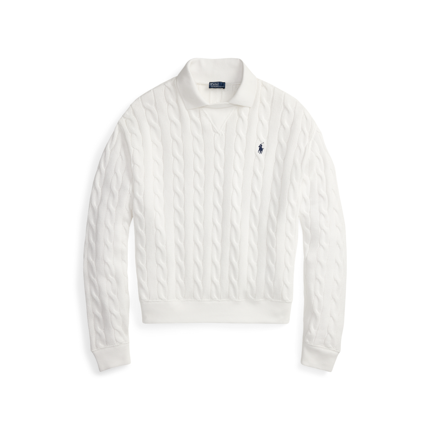 Женский свитер Ralph Lauren Cable-Knit Cotton Polo-Collar, цвет: Белый — фото 6