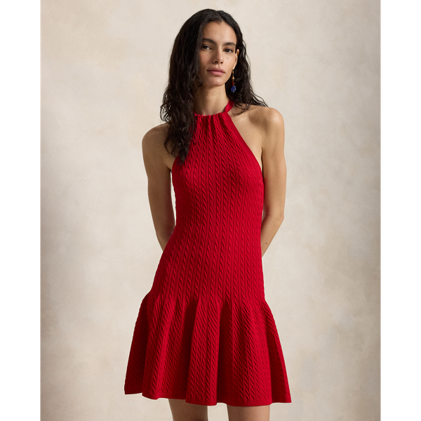 Neckholder-Kleid mit Zopfmuster Polo Ralph Lauren in Kreuzfahrt-Rot 4