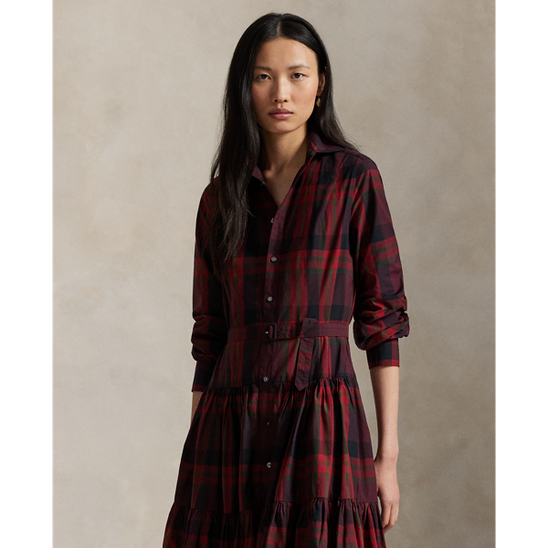 Plaid Tiered Shirtdress