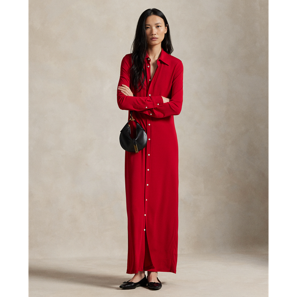 Robe-chemise boutonn&eacute;e en interlock