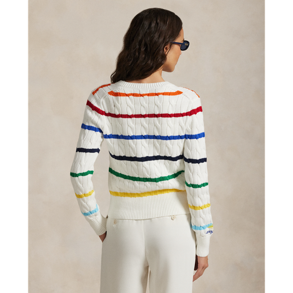 US Open Striped Cable Cotton Cardigan