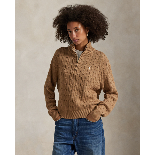 Pull demi-zippé et torsadé en coton