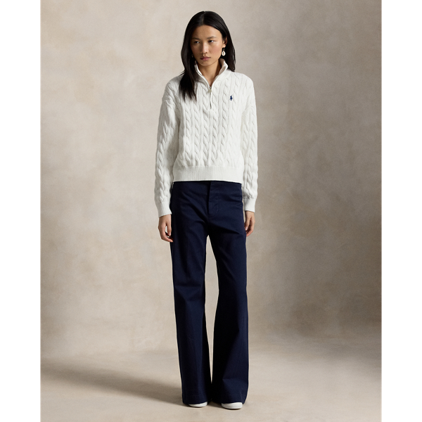White Cable-Knit Cotton Half-Zip Mockneck Polo Ralph Lauren 3