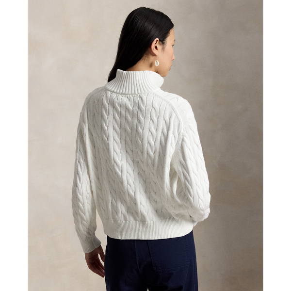 White Cable-Knit Cotton Half-Zip Mockneck Polo Ralph Lauren 4