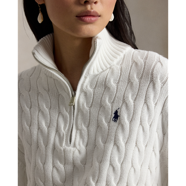 White Cable-Knit Cotton Half-Zip Mockneck Polo Ralph Lauren 5