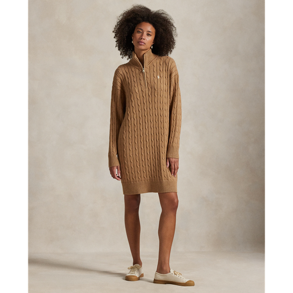 Baumwollpulloverkleid mit Zopfmuster