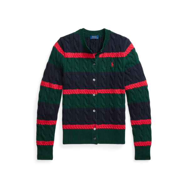 Striped Cable-Knit Cotton Cardigan 