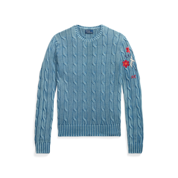  Embroidered Cable-Knit Cotton Jumper