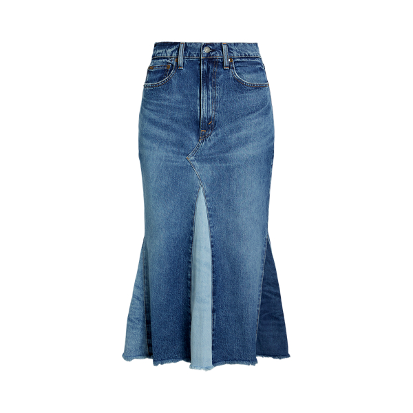 Panelled Denim Fit-and-Flare Skirt