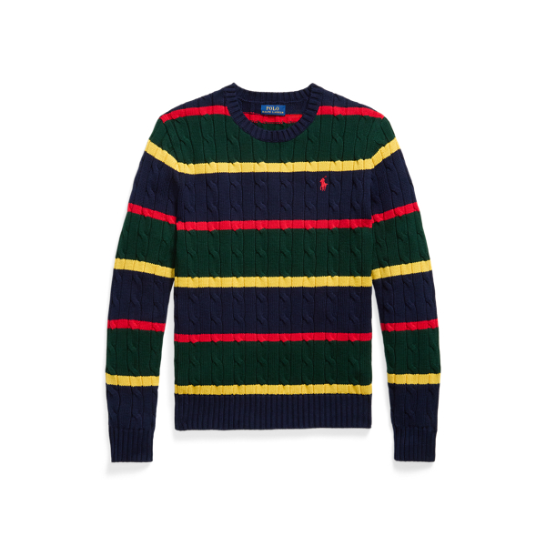 Striped Cable-Knit Cotton Jumper
