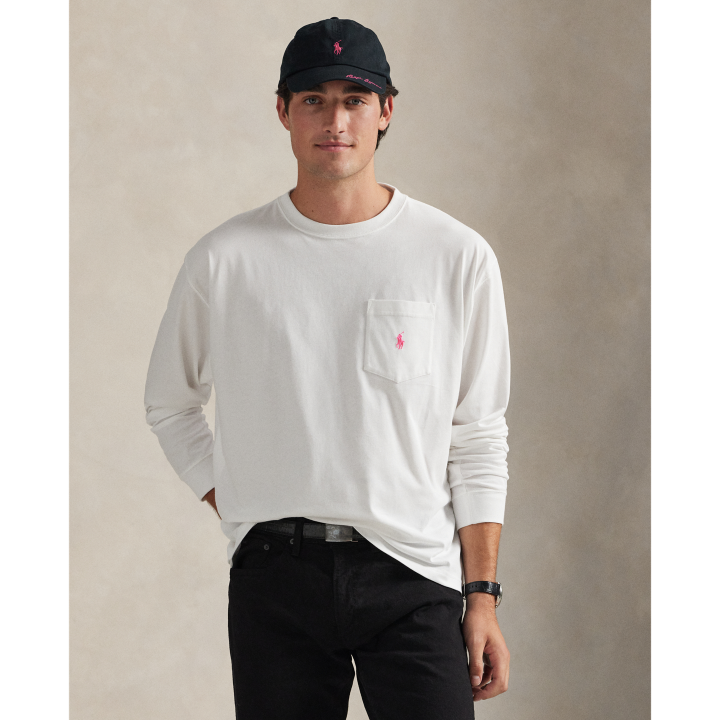 Женская футболка Ralph Lauren Pink Pony Cotton Jersey Long-Sleeve, цвет: Белый — фото 1