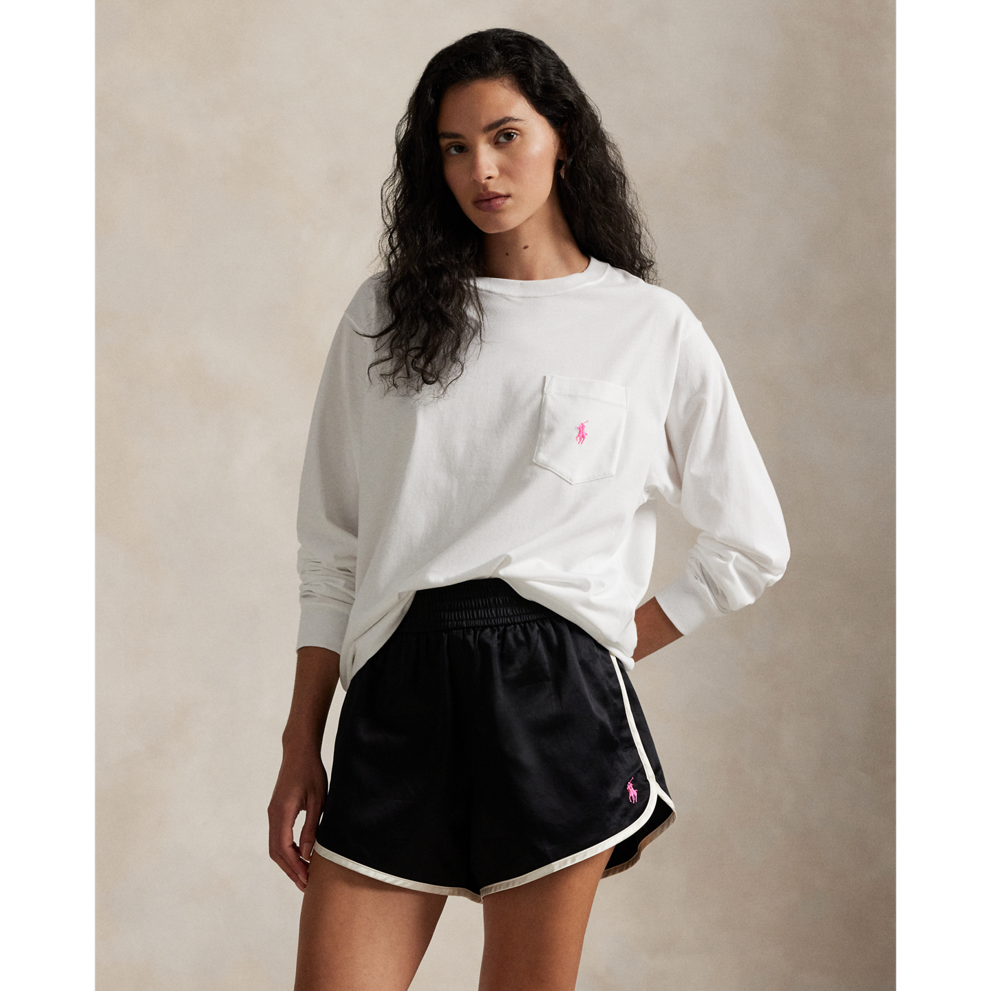 Женская футболка Ralph Lauren Pink Pony Cotton Jersey Long-Sleeve, цвет: Белый — фото 3