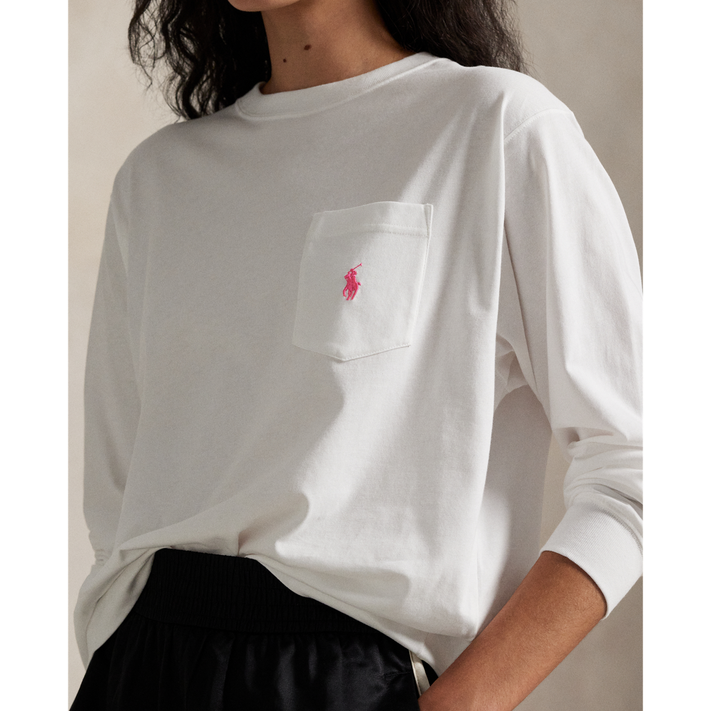 Женская футболка Ralph Lauren Pink Pony Cotton Jersey Long-Sleeve, цвет: Белый — фото 5