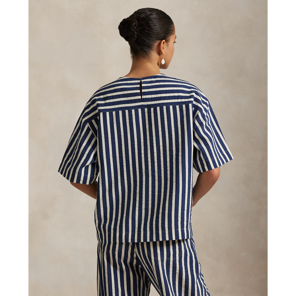 Striped Silk-Blend Short-Sleeve Top