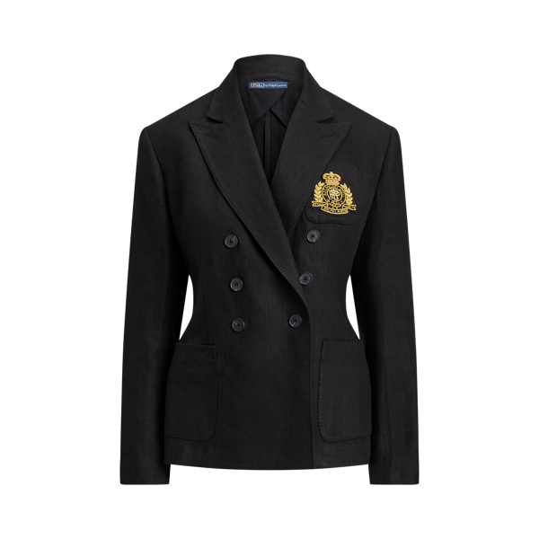 Zweireihiger Leinenblazer mit Wappen