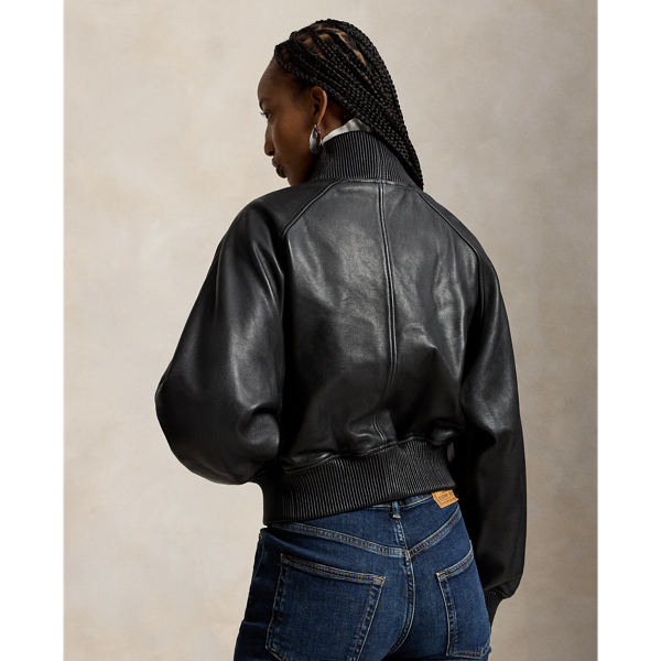Black Leather Flight Jacket Polo Ralph Lauren 5