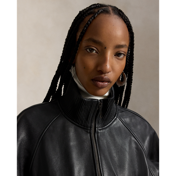 Black Leather Flight Jacket Polo Ralph Lauren 6